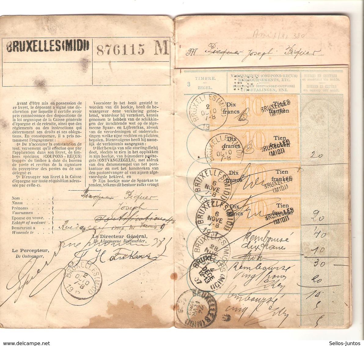 SJ59/ Carnet Caisse Générale D'Epargne Et De Retraite Griffe BXL MIDI 1910 - 1900 – 1949