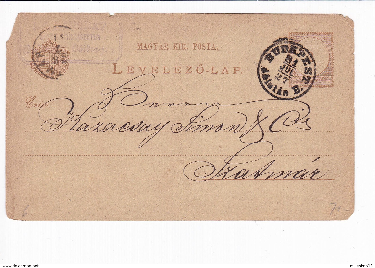 Ungheria Hungary Postal Stationery 1927 Levelezo Lap. Budapest - Interi Postali
