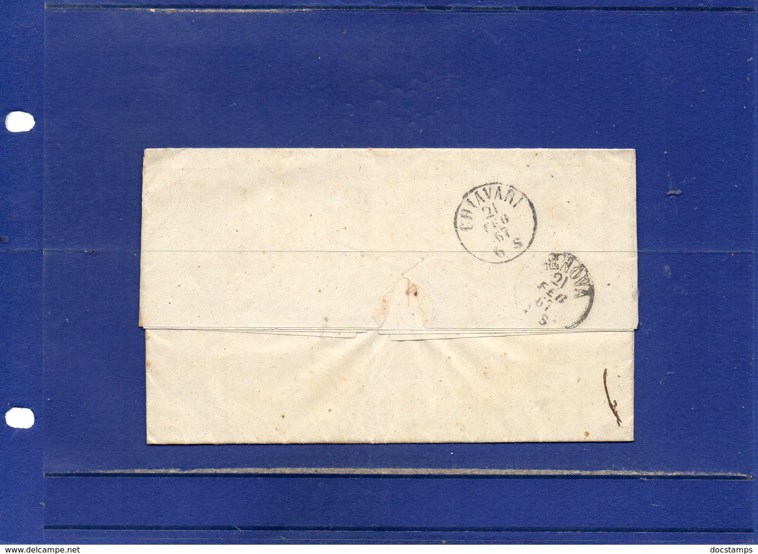 ##(DAN194)-Italy 1867-Piego Completo Di Testo Affrancato Cent.15 Su Cent.20  3° Tipo Da  Sestri Ponente Per Chiavari - Storia Postale