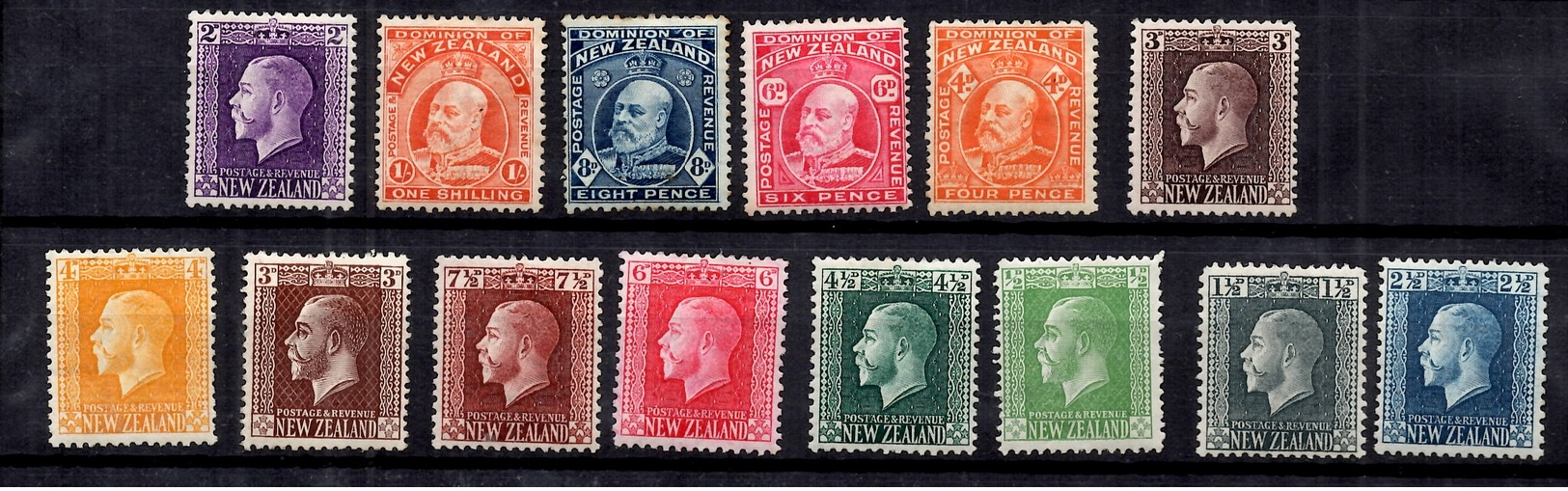 Nouvelle-Zélande 14 Timbres Anciens Neufs * 1909/1922. Bonnes Valeurs. B/TB. A Saisir! - Neufs