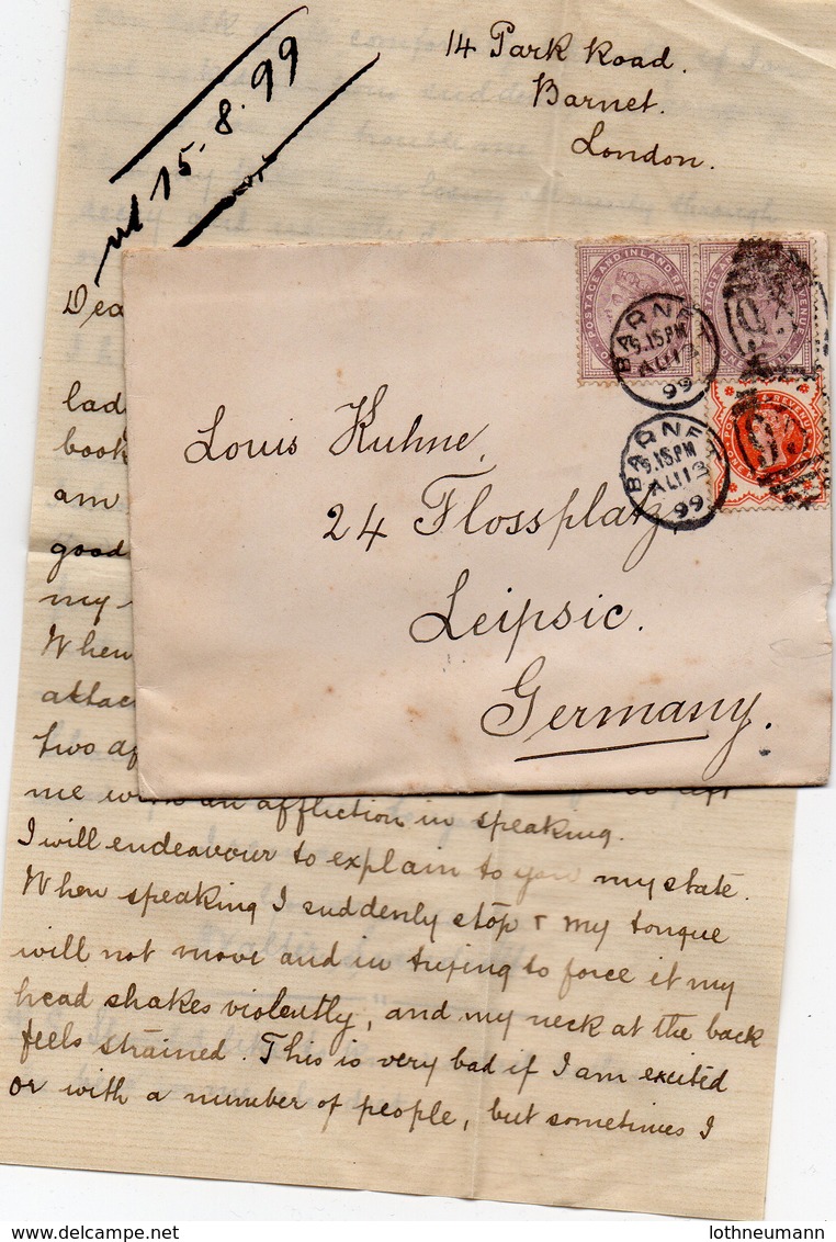 GB 1881/87: 1/2 D Julil. Issue + Pair Of 1 D Lilac Die II (16 Dots), Used On Cover In 1899 (+related Letter, S. Scan) - Lettres & Documents