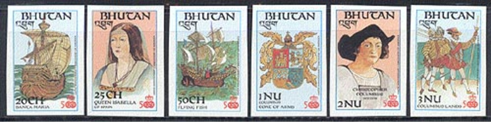 Bhutan 584-589 Imperf, Columbus Series, Neuf** Sans Charniere, Mint NH - Bhután