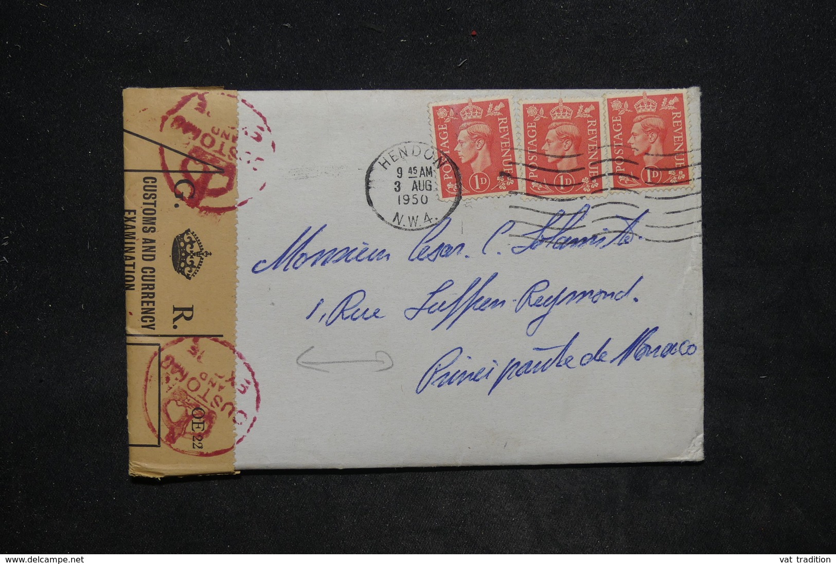 ROYAUME UNI - Enveloppe De Hendon Pour Monaco En 1950 Avec Contrôle Postal Douanier - L 25806 - Poststempel