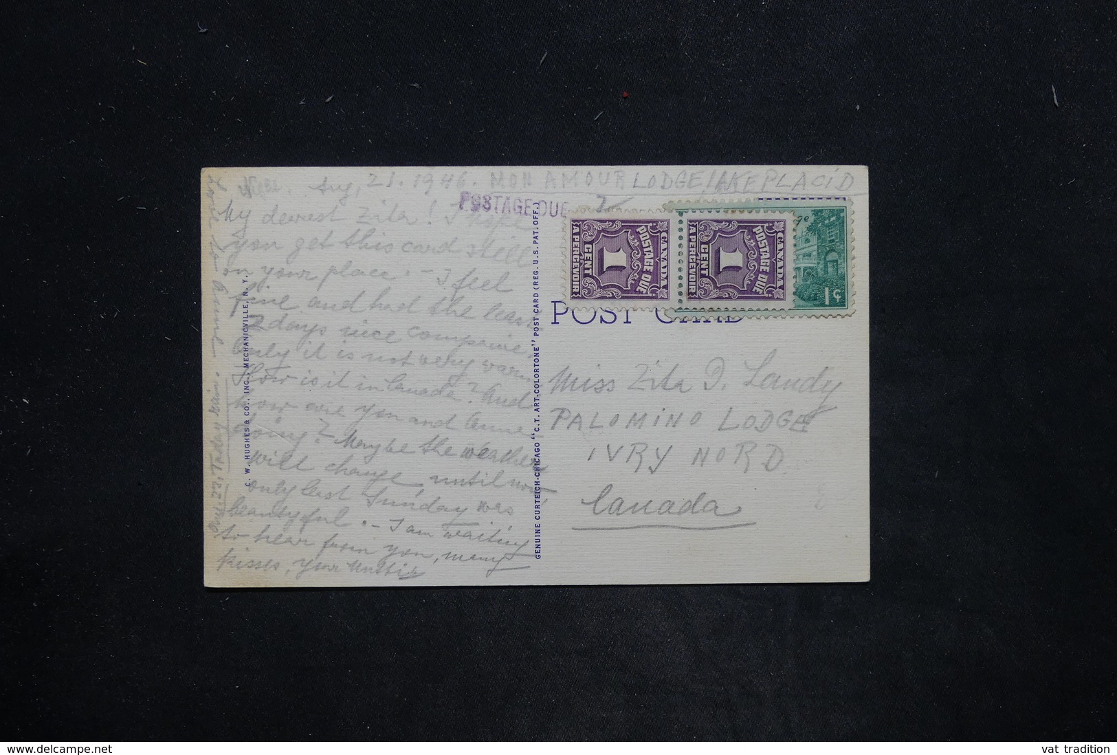 CANADA - Taxes De Ivry Sur Carte Postale De Lake Placid En 1946 - L 25808 - Brieven En Documenten