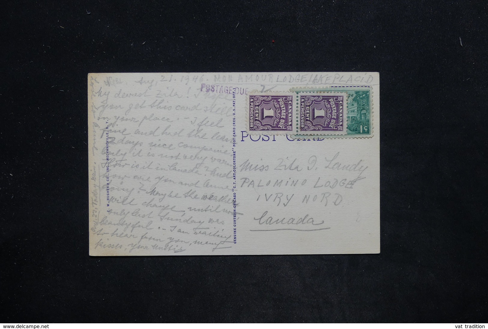 CANADA - Taxes De Ivry Sur Carte Postale De Lake Placid En 1946 - L 25808 - Cartas & Documentos