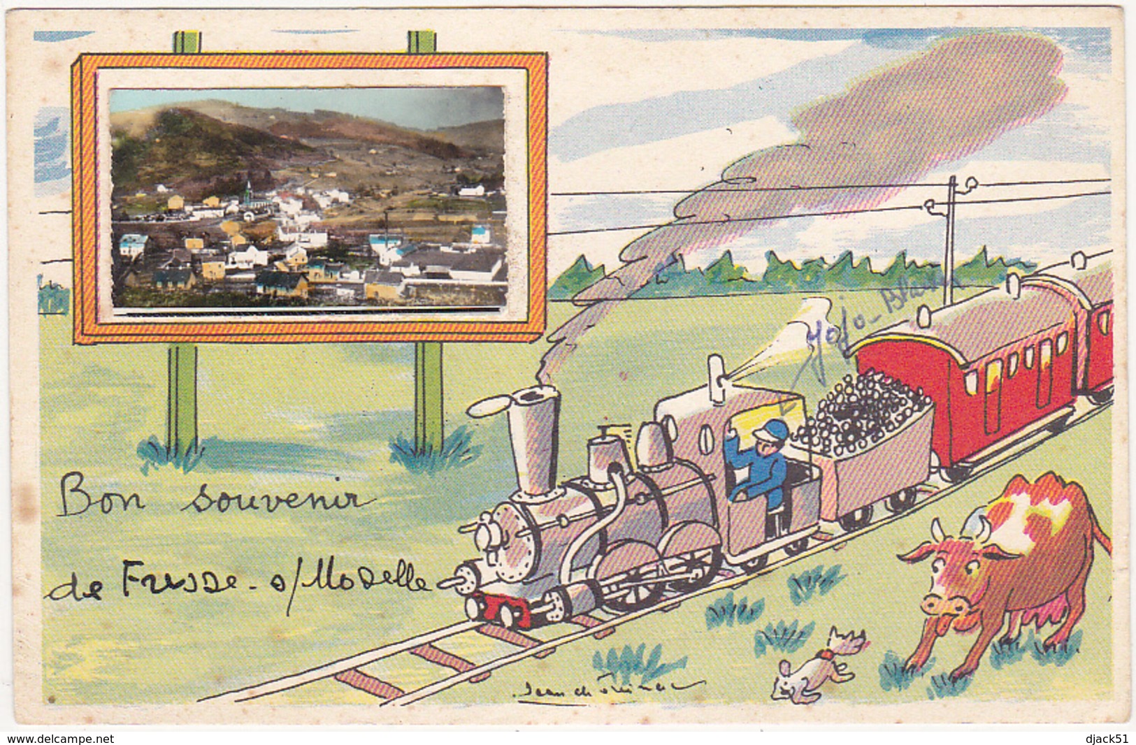 88 - Bon Souvenir De Fresse Sur Moselle / Jolie Carte Fantaisie (Train, Vache) - Fresse Sur Moselle