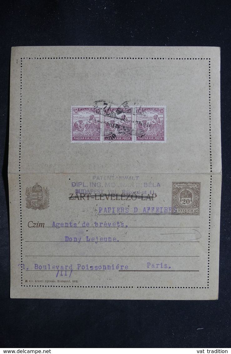 HONGRIE - Entier Postal ( Tarif Papier D 'affaire) + Complément De Budapest Pour Paris En 1922 - L 25809 - Entiers Postaux