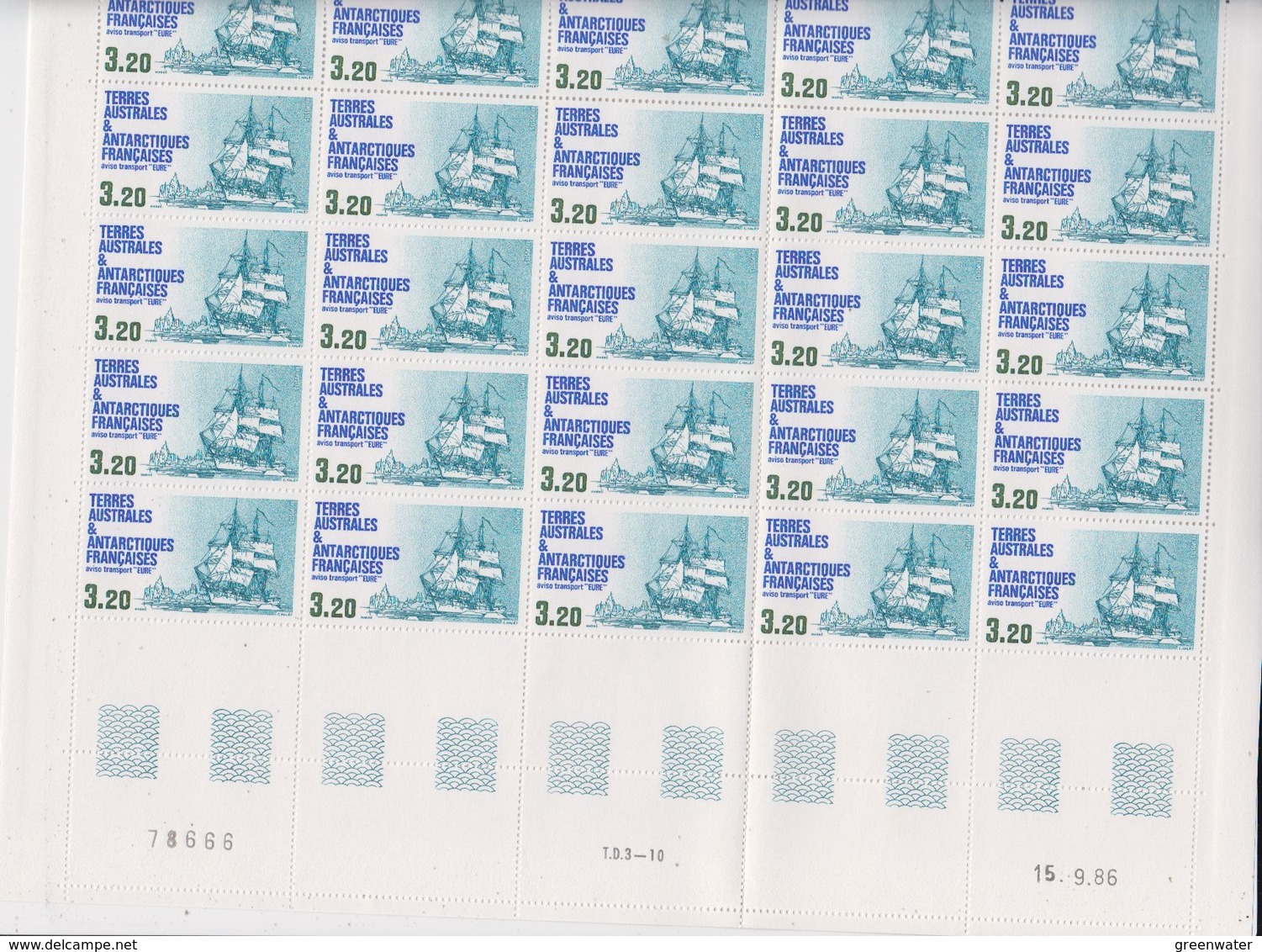 TAAF 1987 Ship Eure 1v Sheetlet Complete Sheetlet With Large Margins ** Mnh (TA228) - Nuevos