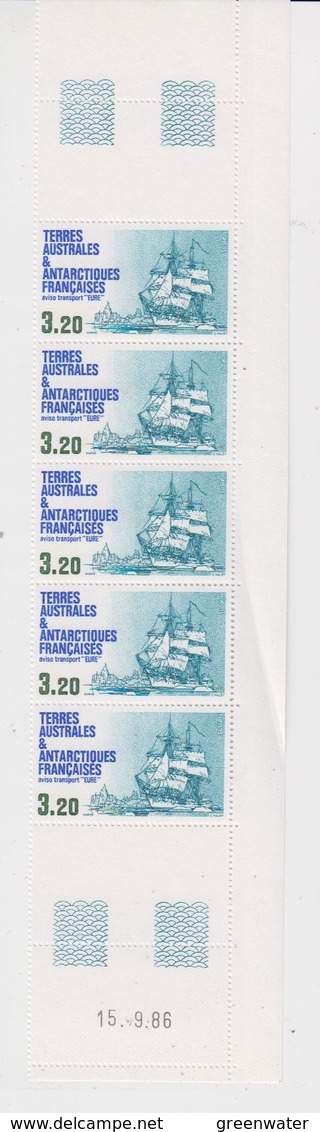 TAAF 1987 Ship Eure 1v Strip Of 5 (printing Date) ** Mnh (TA228A) - Ongebruikt