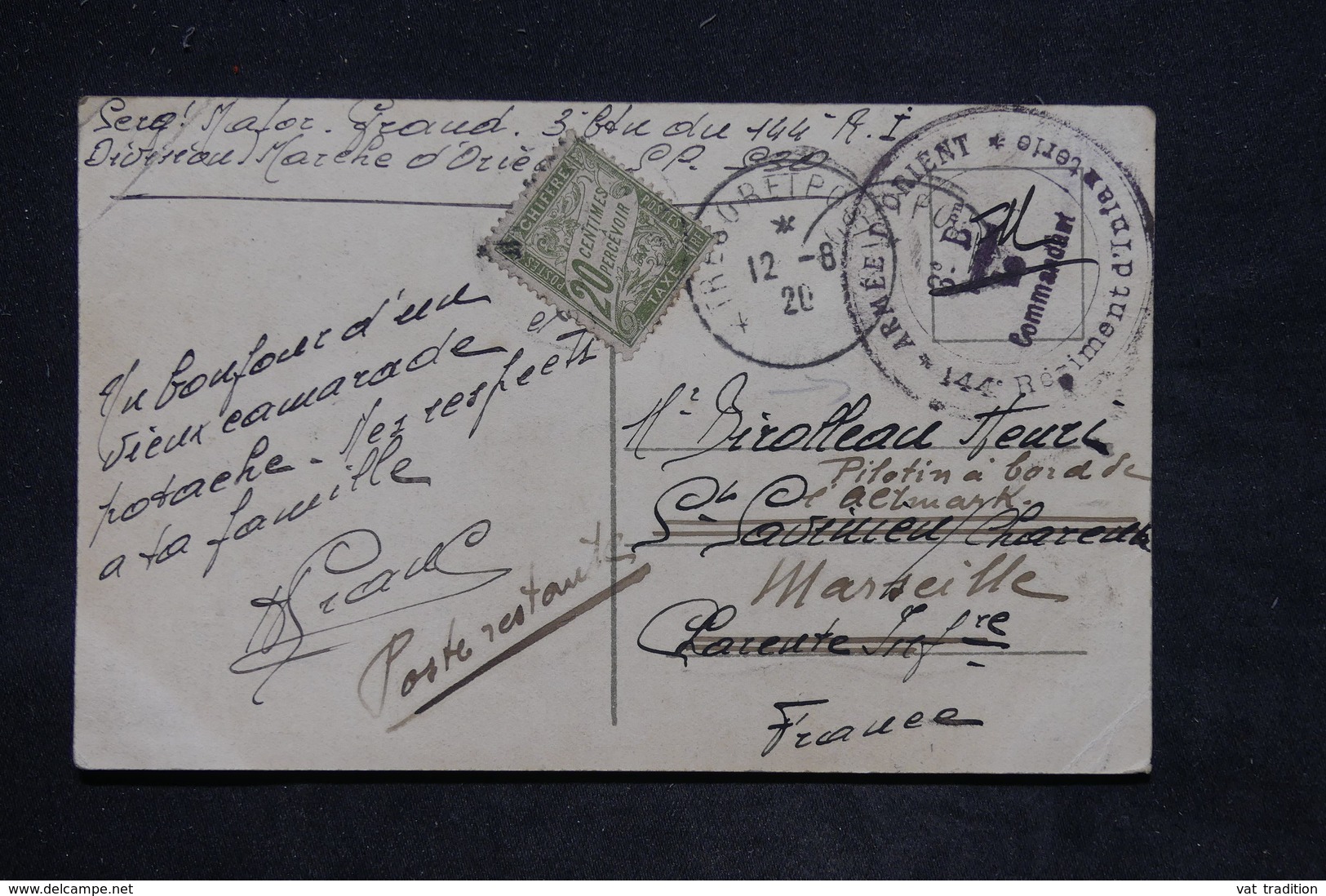 FRANCE - Taxe Sur Carte Postale En FM De Constantinople En 1920 - L 25813 - 1859-1959 Lettres & Documents