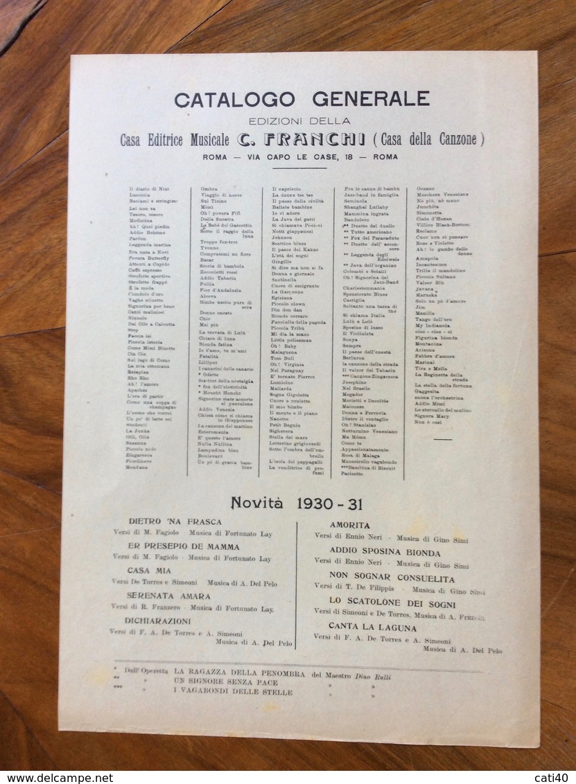 GRAFICA EDITORIALE 1931  VOLANTINO  "Canta La Laguna " Di Delpelo-Torres-Simeoni  ED. F.LLI FRANCHI - Musique Folklorique