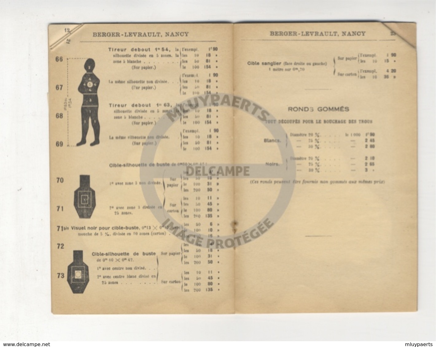 /!\ 9906 - Catalogue De Cibles (Berger-Levrault 1931) - France