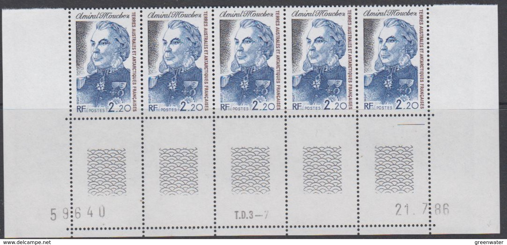 TAAF 1987 Admiral Mouchez 1v  Strip Of 5 (printing Date)   ** Mnh (TA229A) - Ongebruikt