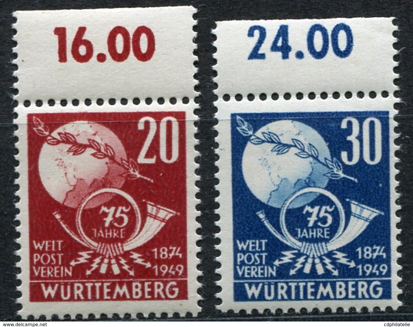 ALLEMAGNE ZONE FRANCAISE WURTEMBERG N°51/52 ** 75e ANNIVERSAIRE DE L'U. P. U. - Autres & Non Classés