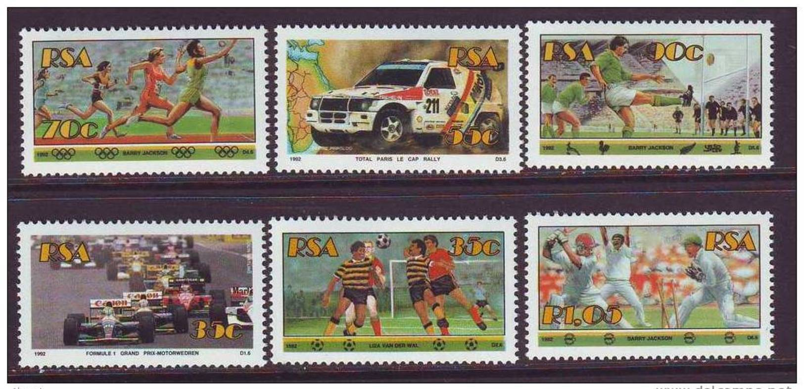 D101225 South Africa 1992 SPORT RALLY MOTOR VEHICLES SOCCER CRICKET RUGBY MNH Set - Afrique Du Sud Afrika RSA Sudafrika - Autres & Non Classés