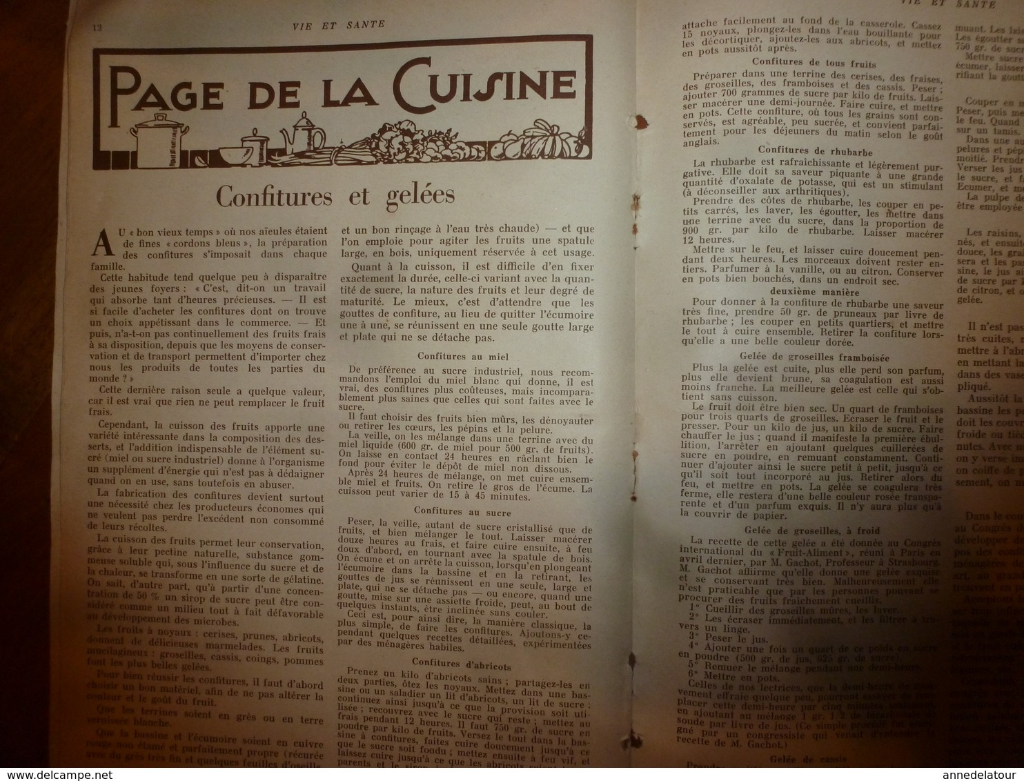 1933 VIE Et SANTÉ:Les Jeux Pour La Santé;Combattre La Chaleur En été;Mine D'or De L'alimentation;Confitures,gelées;etc - 1900 - 1949