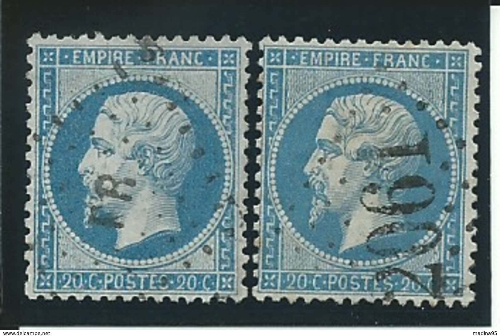 FRANCE: Obl., N° YT 22 X 2, Bleu, Belles Obl., TB - 1862 Napoleon III