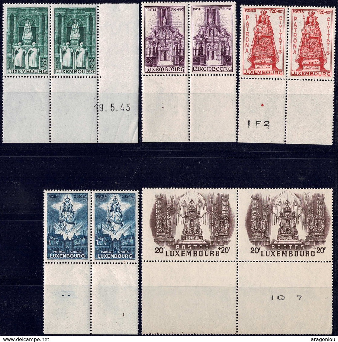 1945 Série La Vierge Marie, Patronne Du Luxembourg, Paires Neuf, Michel 2019: 382-386  Val.Catalogue: 8€ - Neufs