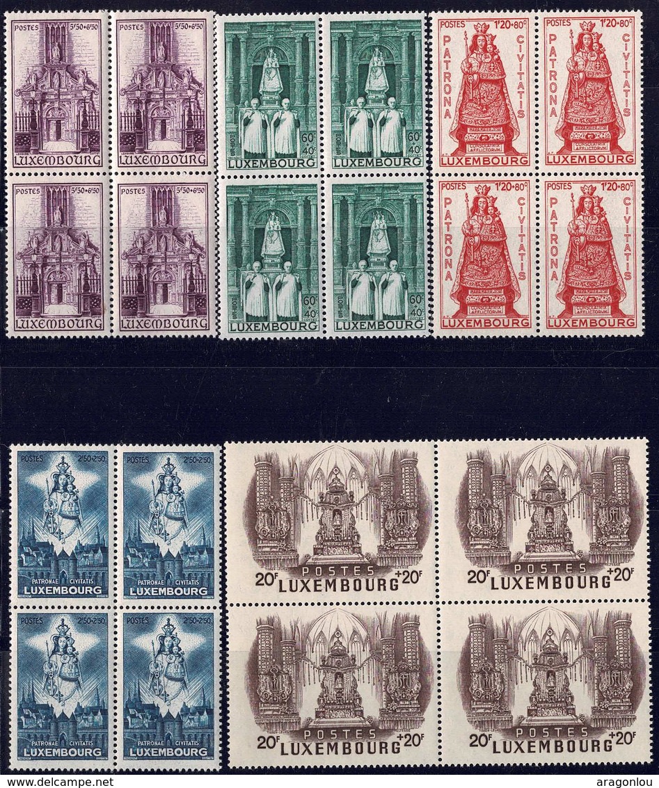 1945 Série La Vierge Marie, Patronne Du Luxembourg, Blocs à 4, Neuf, Michel: 382-386  Val.Catalogue:16€ - Neufs