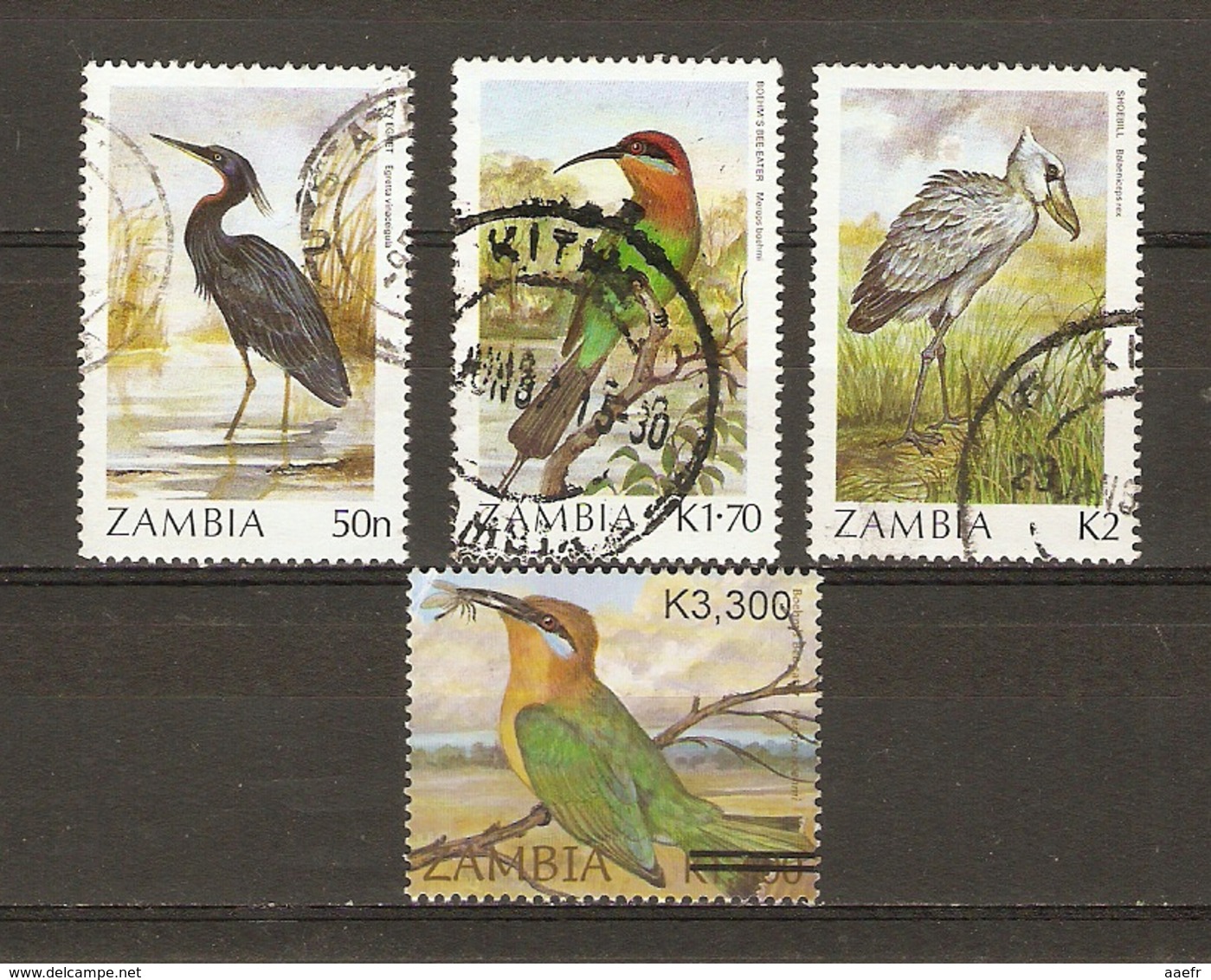 Zambie - Oiseaux - Petit Lot De 4° - Aigrette Vineuse - Guêpier De Böhm - Bec-en-sabot - Zambie (1965-...)