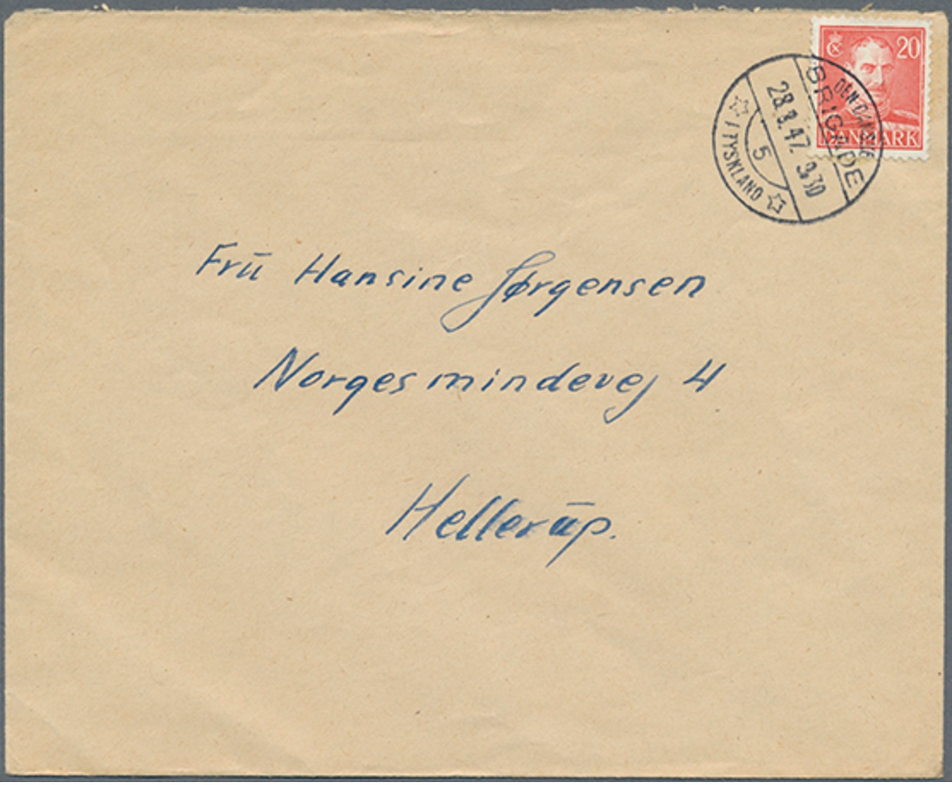 Beleg 1947, 20 Ö. Freimarke Auf Brief Mit Stempel Der  Dänischen Brigade Nr.5 In Deutschland Nach Dänemark (Michel: 271) - Other & Unclassified