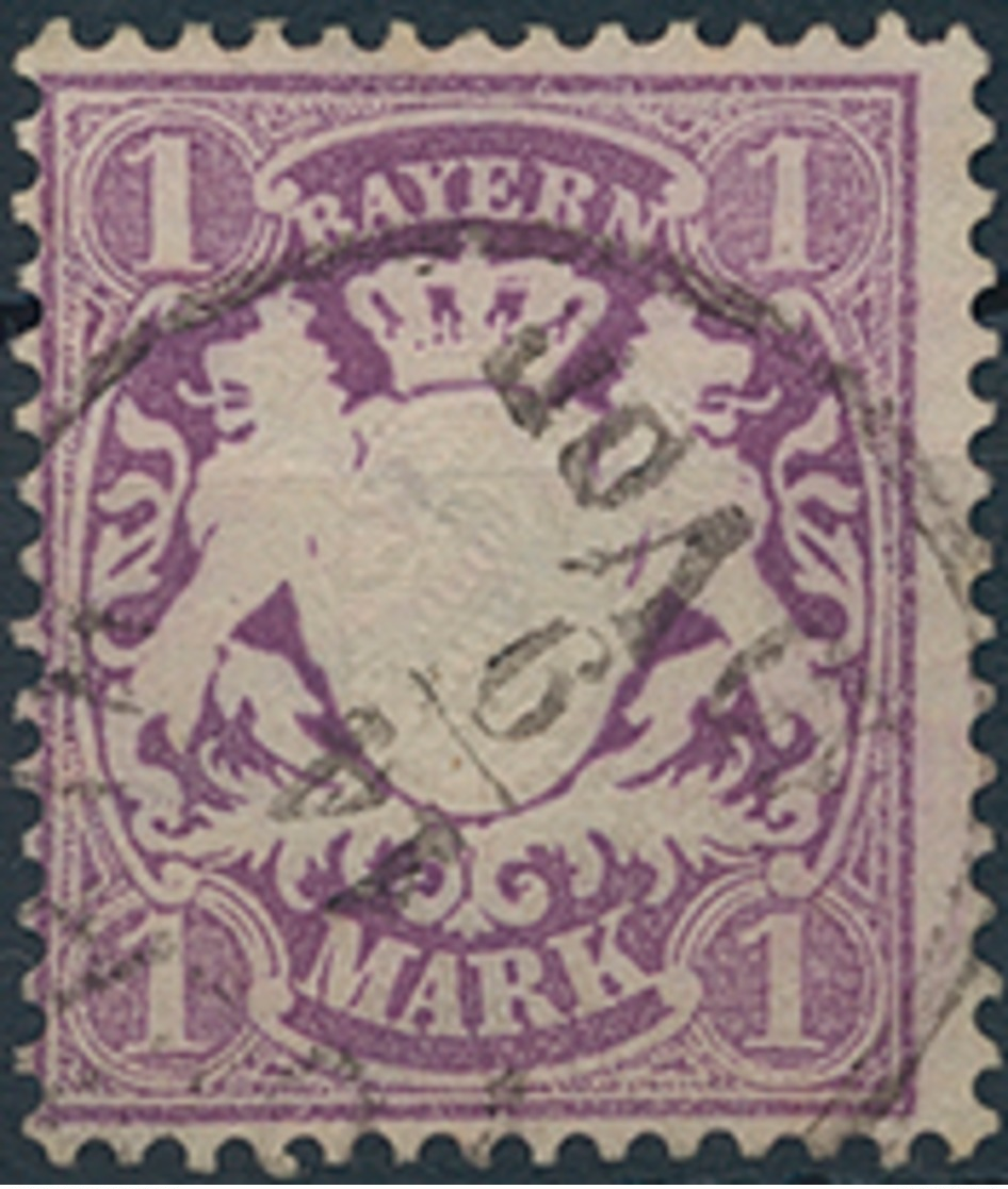 Gest. 1875, 1 M. Wappen Violett, Zentr. Gest. Kab.stück, Tiefstsign. Stegmüller, Mi.80.- (Michel: 31a) - Autres & Non Classés