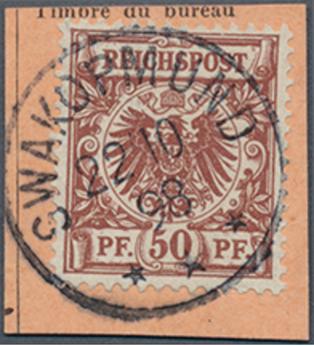 Briefst. 1898, 50 Pf. Krone/Adler Lebhaftrötl.braun Auf Kab.briefstück Gest. Swakopmund, Tiefstsign. Bothe U. Pfenninger - Sud-Ouest Africain Allemand