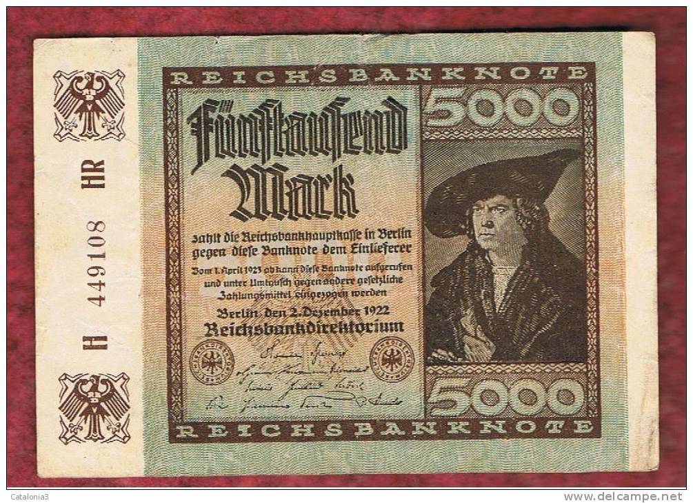 ALEMANIA - GERMANY - 5000 Mark 1922 EBC  P-81 - Bestuur Voor Schulden