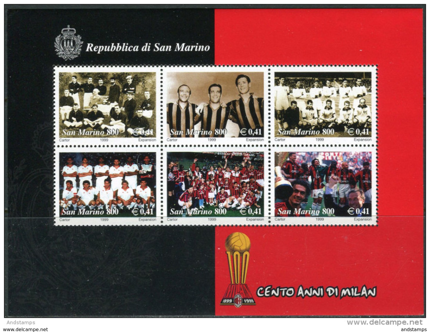 San Marino 1999. Michel Bl.#25 MNH/Luxe. 100 Years Of Football Club AC Milan. (Ts24) - Neufs