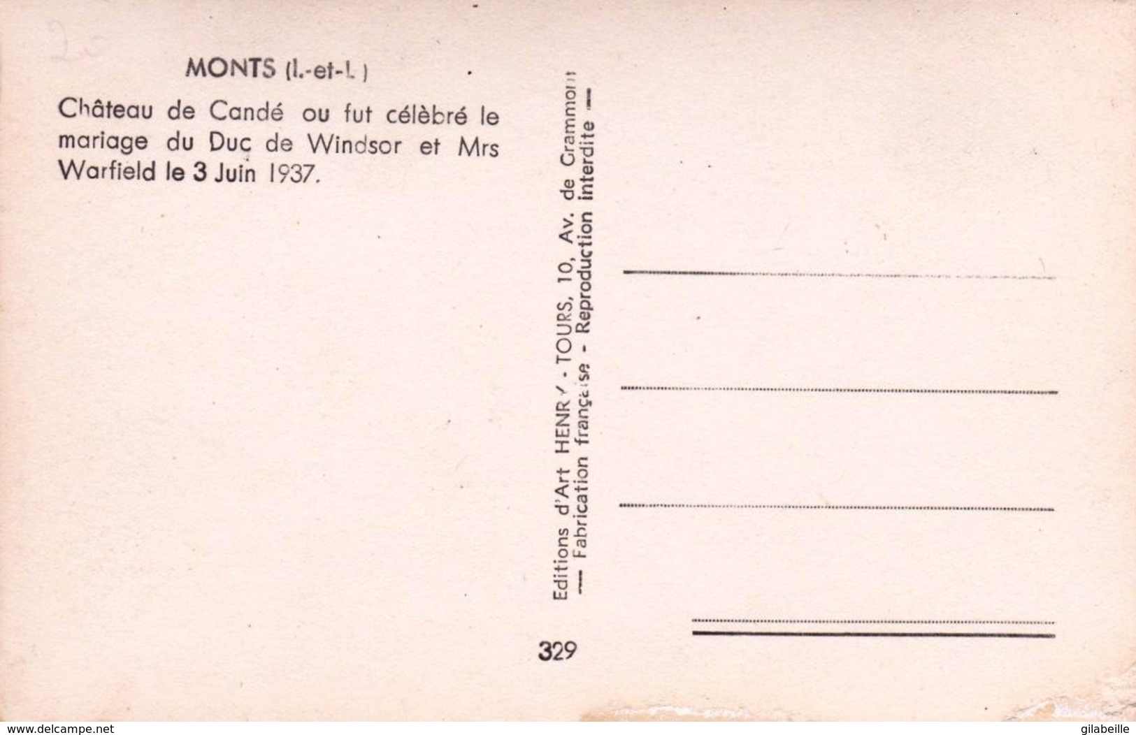 37 - MONTS -  Chateau De Conde Ou Fut Celebre Le Mariage Du Duc De Windsor Et Mrs Warfield Le 3 Juin 1937 - Autres & Non Classés