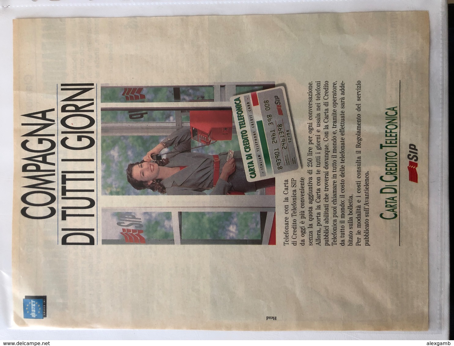RITAGLIO DI GIORNALE D'EPOCA - SIP - CARTA DI CREDITO TELEFONICA - STESSA TEMATICA SCHEDA TELEFONICA - Supplies And Equipment