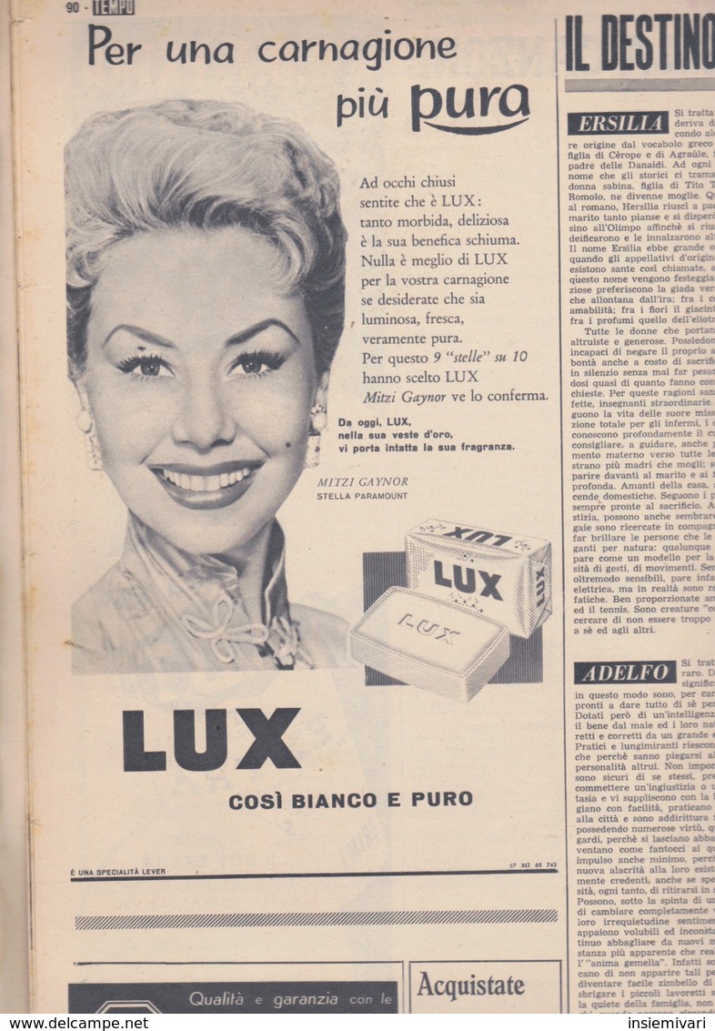 (pagine-pages)PUBBLICITA' LUX(+MITZI GAYNOR)  Tempo1957/27. - Altri & Non Classificati