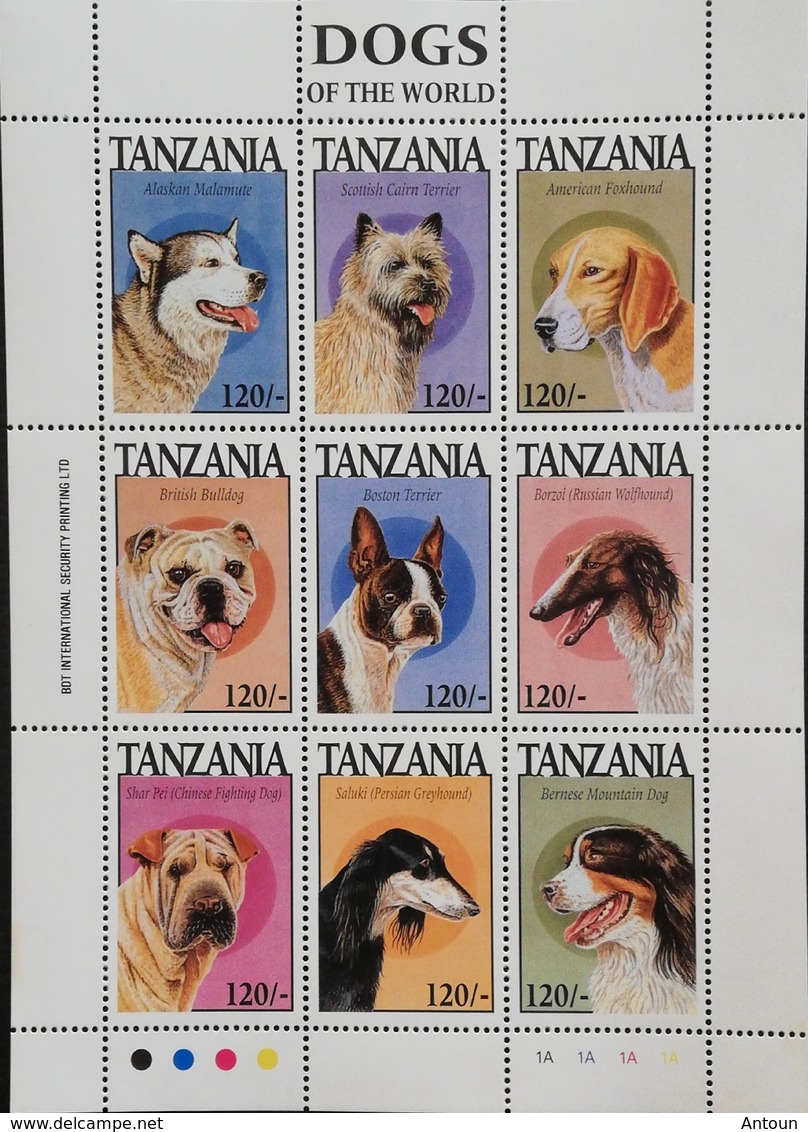 Tanzania 1994 Dogs Sheet Of Nine - Tanzania (1964-...)