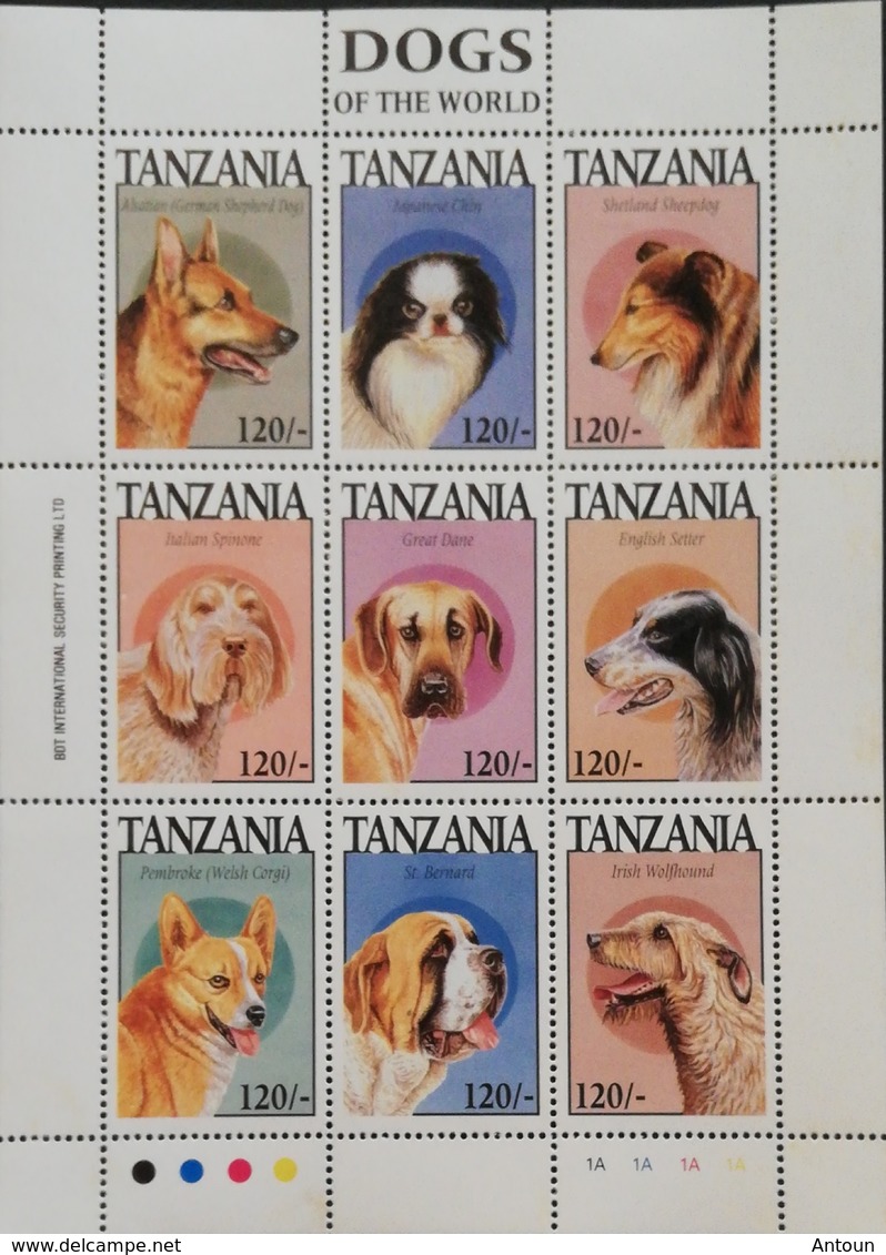 Tanzania  1994 Dogs Sheet Of Nine - Tanzania (1964-...)
