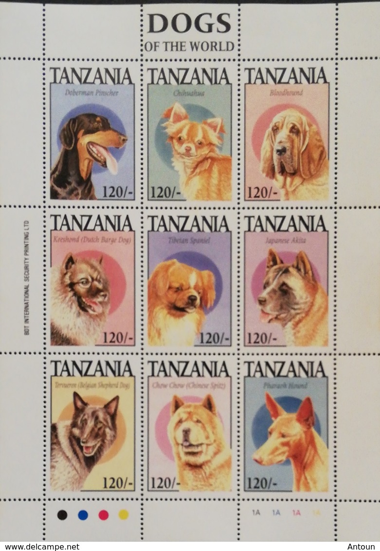 Tanzania  1994 Dogs Sheet Of Nine - Tanzania (1964-...)