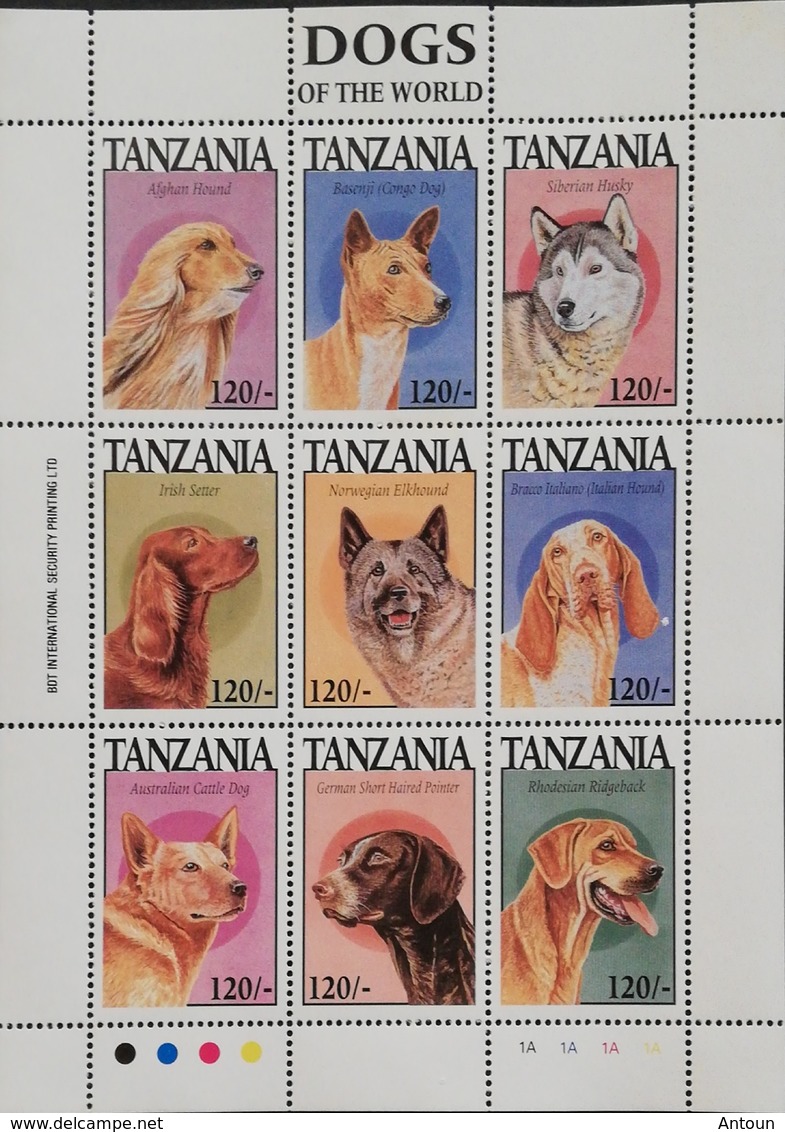 Tanzania  1994 Dogs Sheet Of Nine - Tanzania (1964-...)