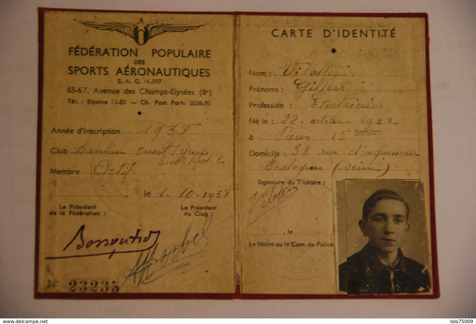 Carte D'identité - Sport Aéronautique Rare - Historische Dokumente