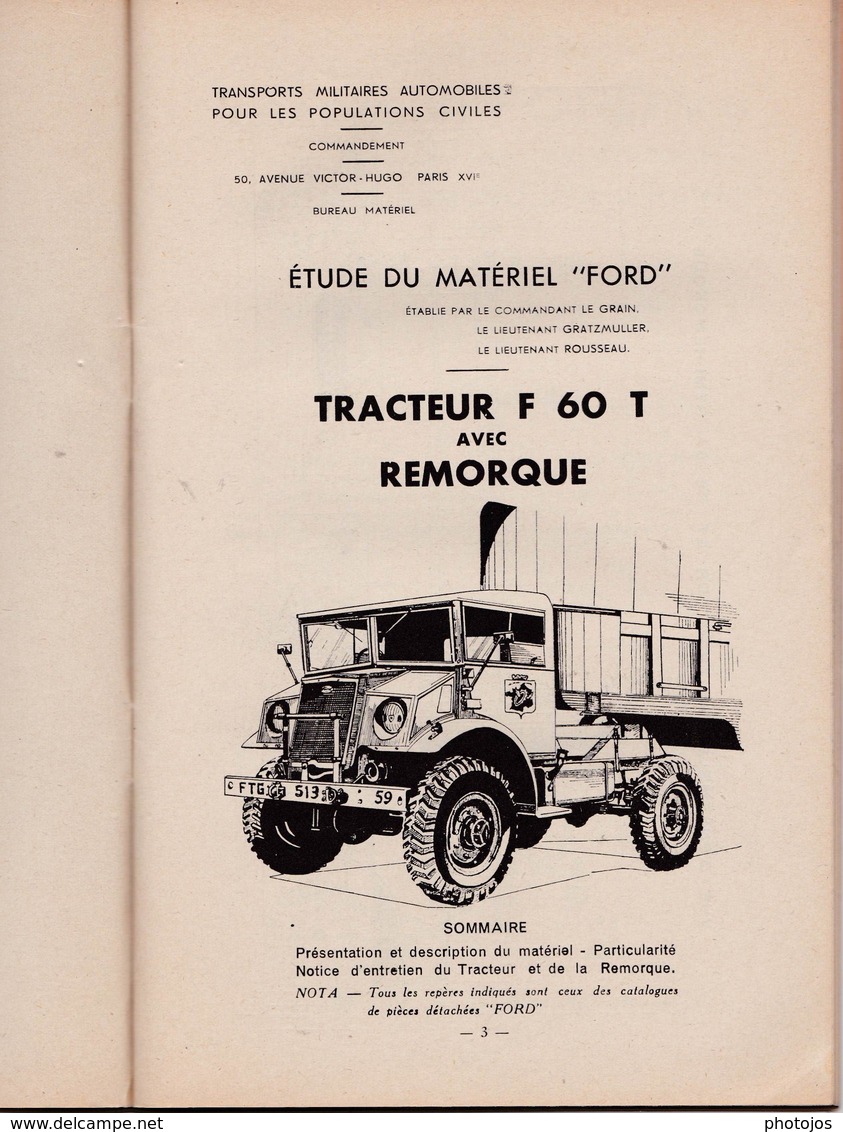 Ford V8 F 60 T : Notice Descriptive Et D'entretien, Tracteur 3T  ...Juin 1945 -  62 Pages Nombreux Schémas - Auto