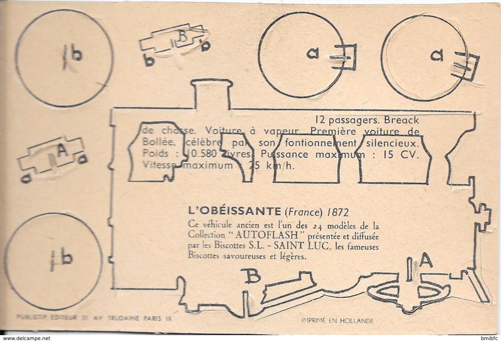 Découpis Biscottes St Luc  - Thème Voiture Ancienne : L'Obéissante (France) 1872 - Other & Unclassified