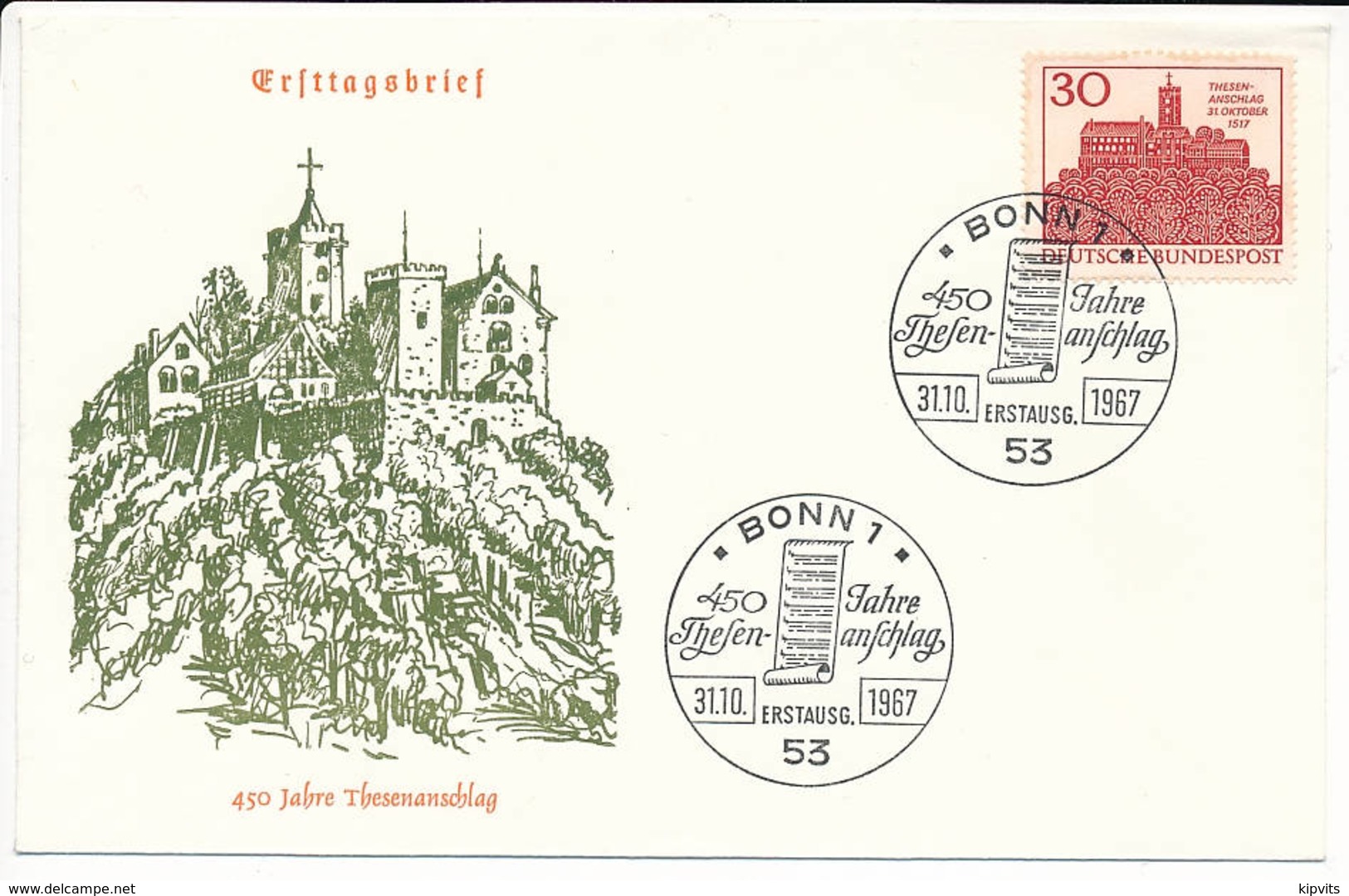 FDC Mi 544 - 31 October 1967 - Martin Luther 450th Anniversary Of The Ninety-five Theses Reformation Day - Other & Unclassified