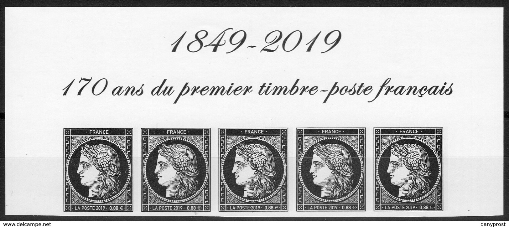 1849-2019 / Bloc 5ex Haut De Feuille-non Dentelé CERES NOIR à 0.88 €-ISSU DU BLOC " Les 170 Ans Du 1er Timbre Français " - Neufs