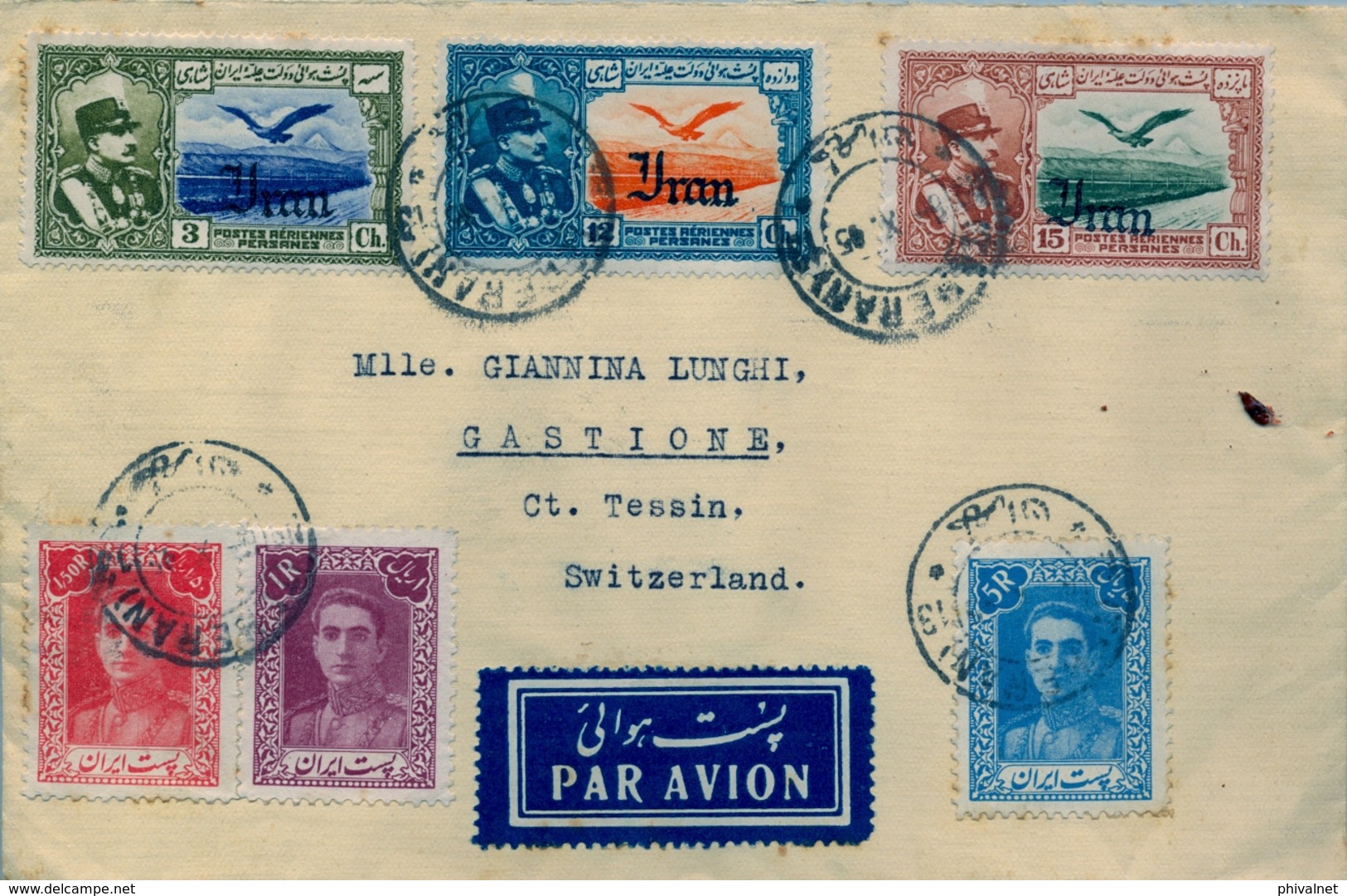 1945 , IRÁN , MAGNÍFICO SOBRE CIRCULADO ENTRE TEHERÁN Y CASTIONE , LLEGADA , CORREO AÉREO - Irán