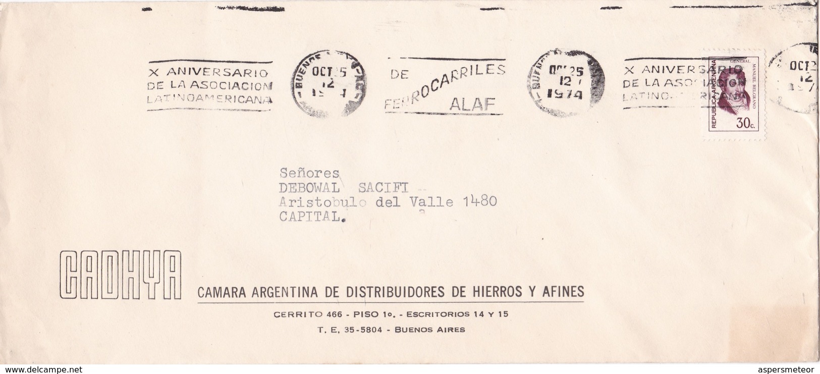 CADHYA-CIRCULEE 1974-BANDELETA PARLANTE "X ANIV ASOCIACION LATINOAMERICANA FERROCARRILES" - BLEUP - Trains