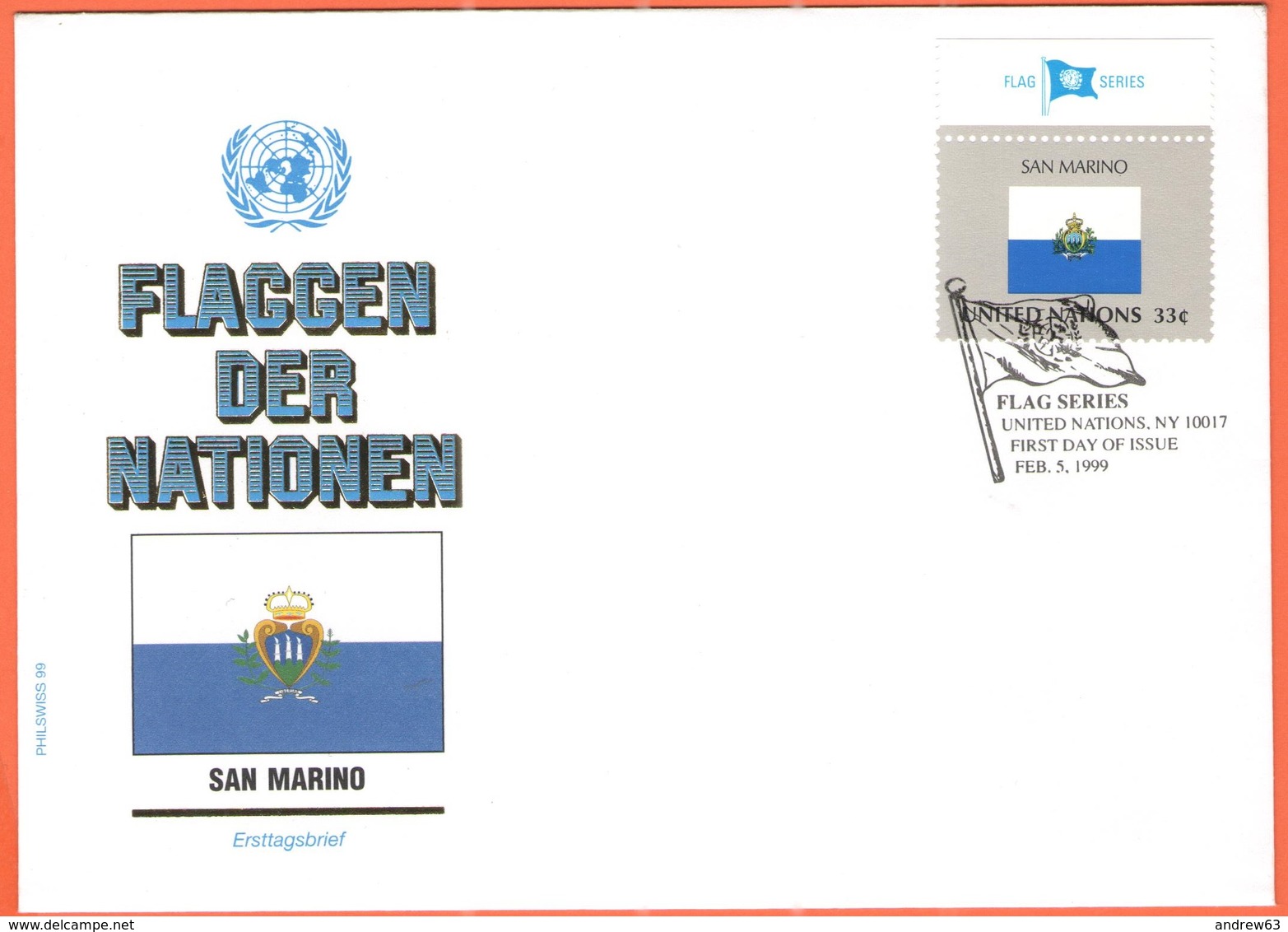 ONU - NAZIONI UNITE - UNITED NATIONS - NATIONS UNIES - 1999 - Flag Series, San Marino - New York - FDC - Flaggen Der Nat - FDC