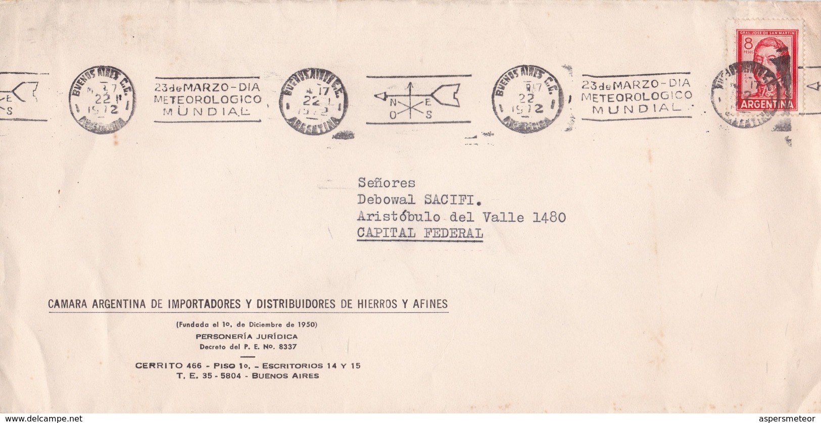 CAMARA ARG IMPORTADORES HIERRO-CIRCULEE 1972-BANDELETA PARLANTE "DIA METEOROLOGICO MUNDIAL" - BLEUP - Clima & Meteorología