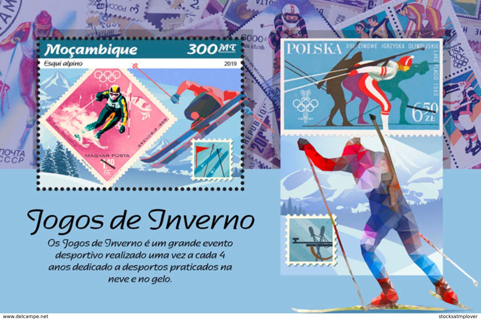 Mozambique  2019 Stamps On Stamps: Winter Games (Alpine Skiing) S201902 - Mozambique