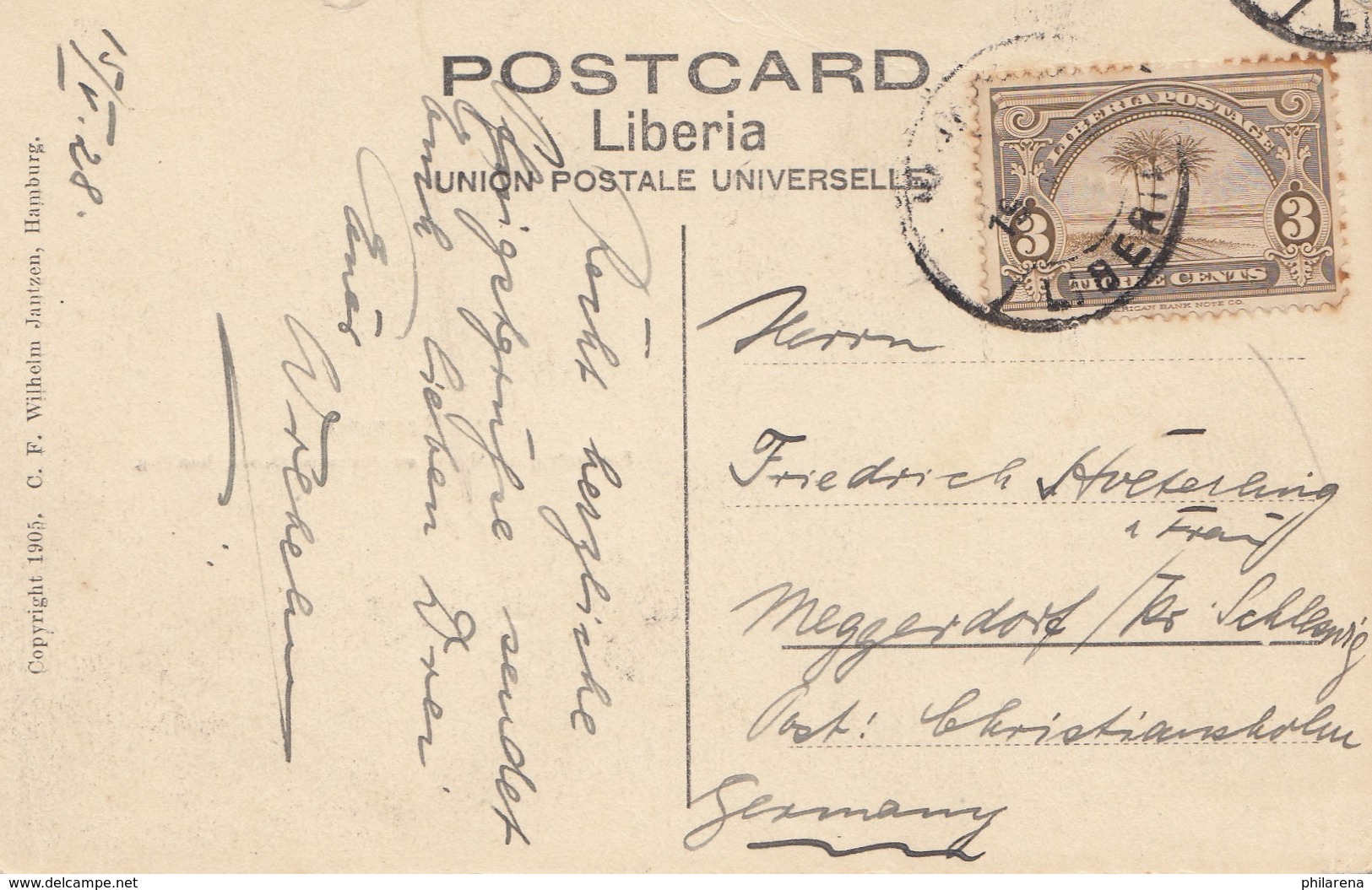 Liberia: Post Card Monrovia 1928 To Meggerdorf/Schleswig - Liberia