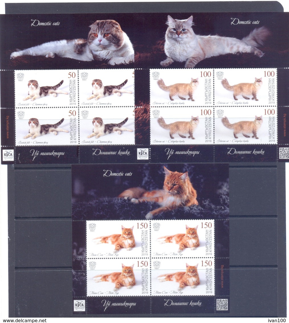 2019. Kyrgyzstan, Domestic Cats, 3 Sheetlets, Mint/** - Kirgisistan