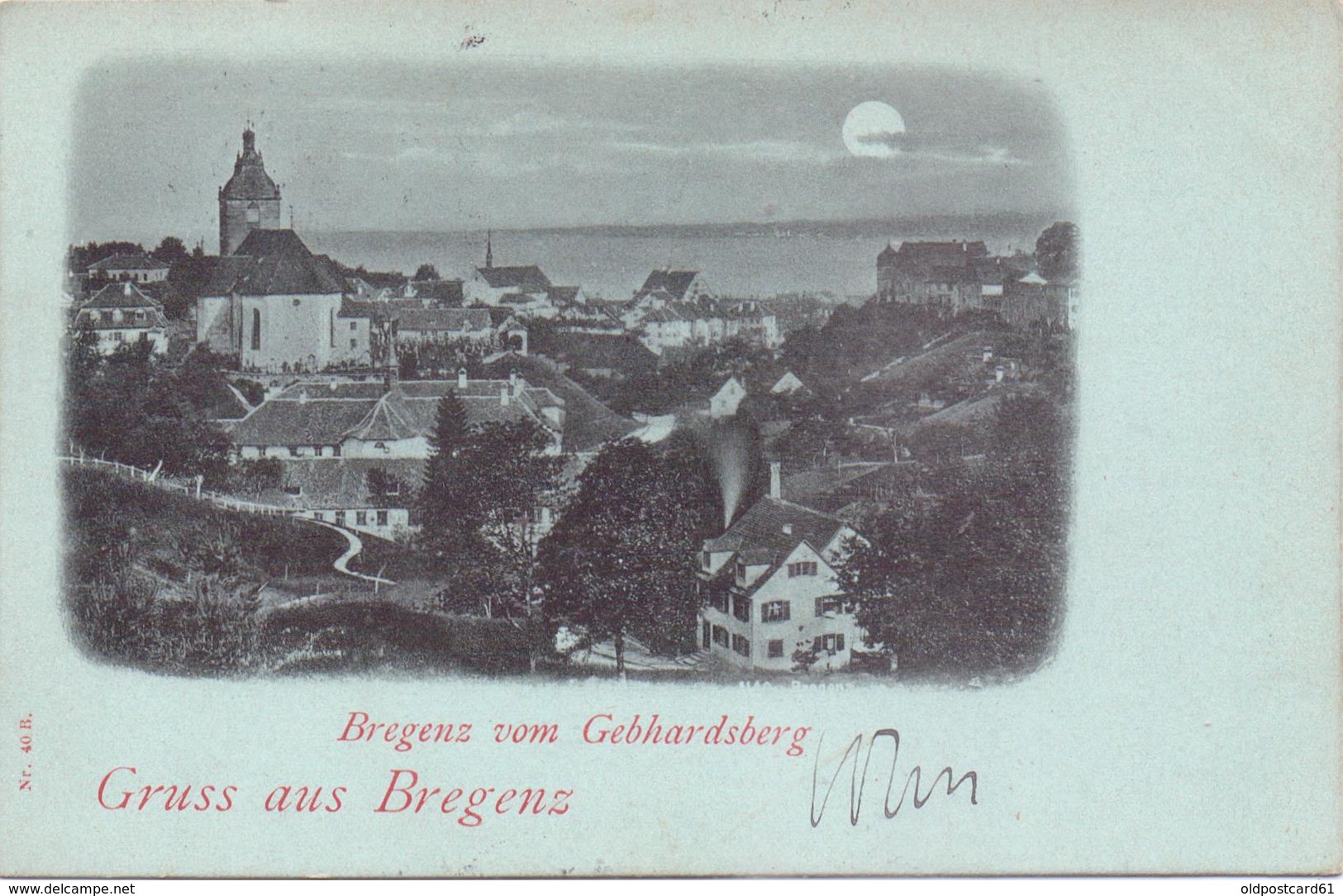 SELTENE Alte  Mondschein- AK   BREGENZ / Vorarlbg. / Ö  - Gesamtansicht - Gelaufen 1906 - Bregenz