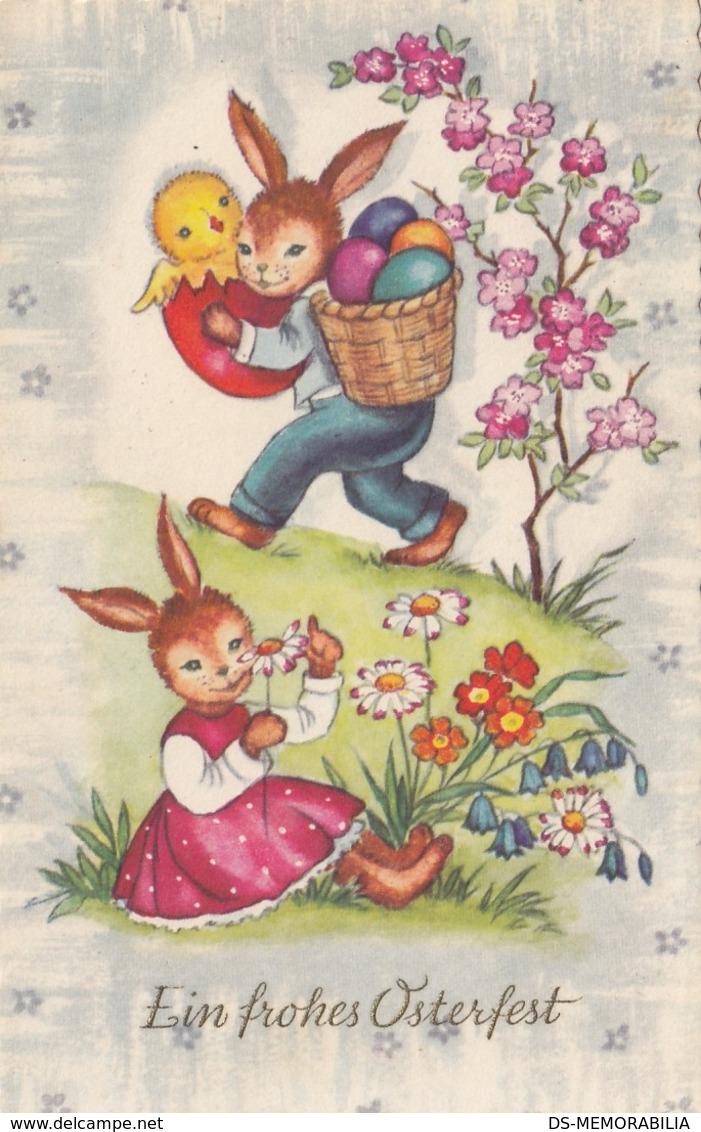 Easter Bunny Rabbit Lapin Egg Basket Chick Flowers 1965 - Pasqua